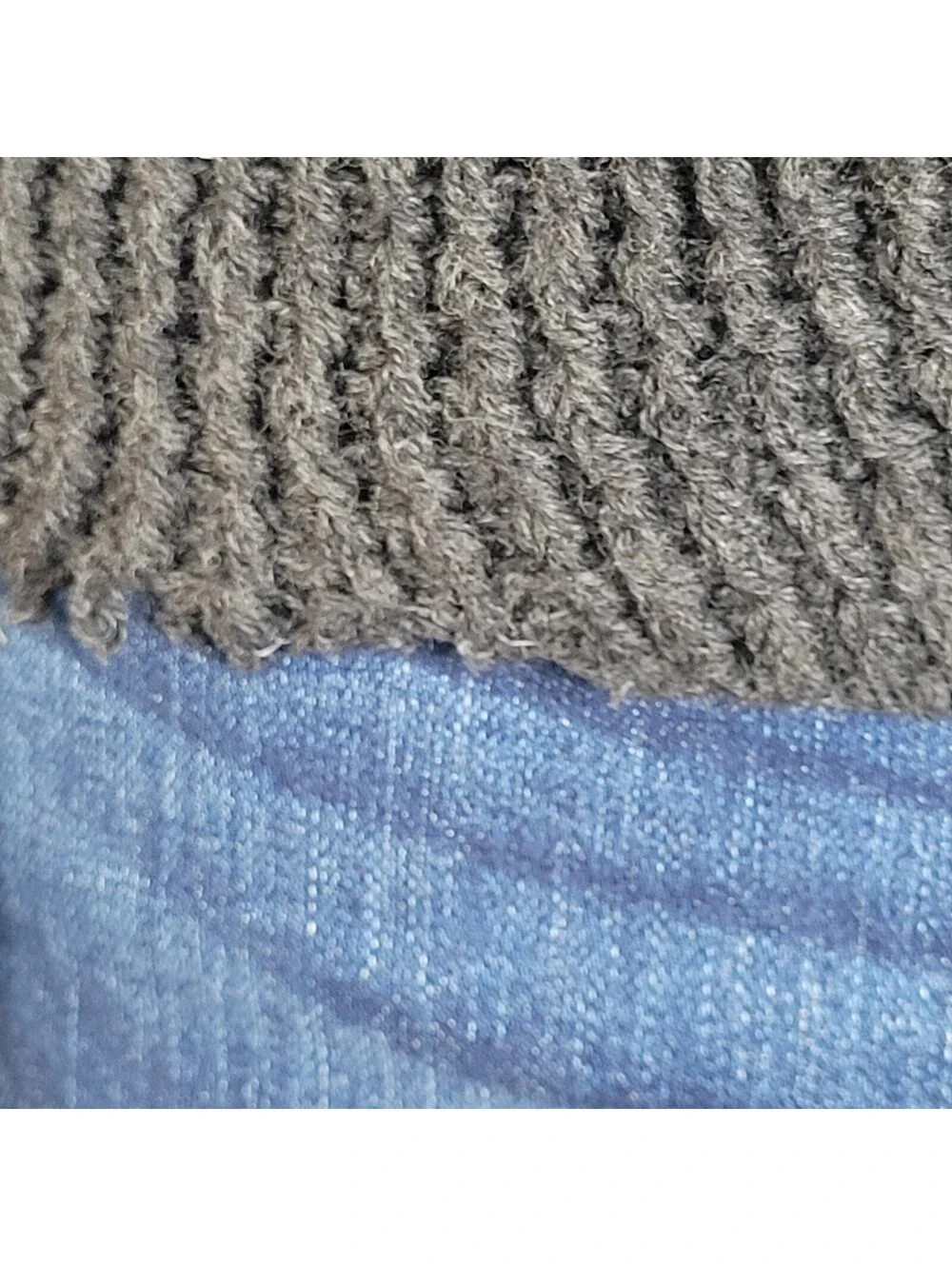 Hand Knit V-Neck Sweater Men's Medium Gray Wool Blend Handmade Pullover